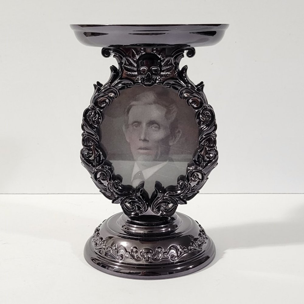 Bath & Body Works HOLOGRAPHIC SKULL PORTRAIT FRAME 3-Wick Pedestal Candle Holder